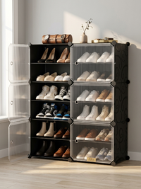 Premium 12-Shelf 6-Door Plastic Shoe Storage Cabinet – Black