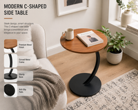 Premium Round Side Table with Metal Base – Nut Brown
