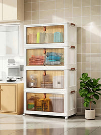 Premium 4-Door 4-Shelf Modular Plastic Wardrobe with Hanging Section – White