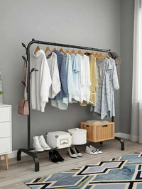 Premium 1-Door Open Clothes Hanger Stand with 2 Shelves – Black