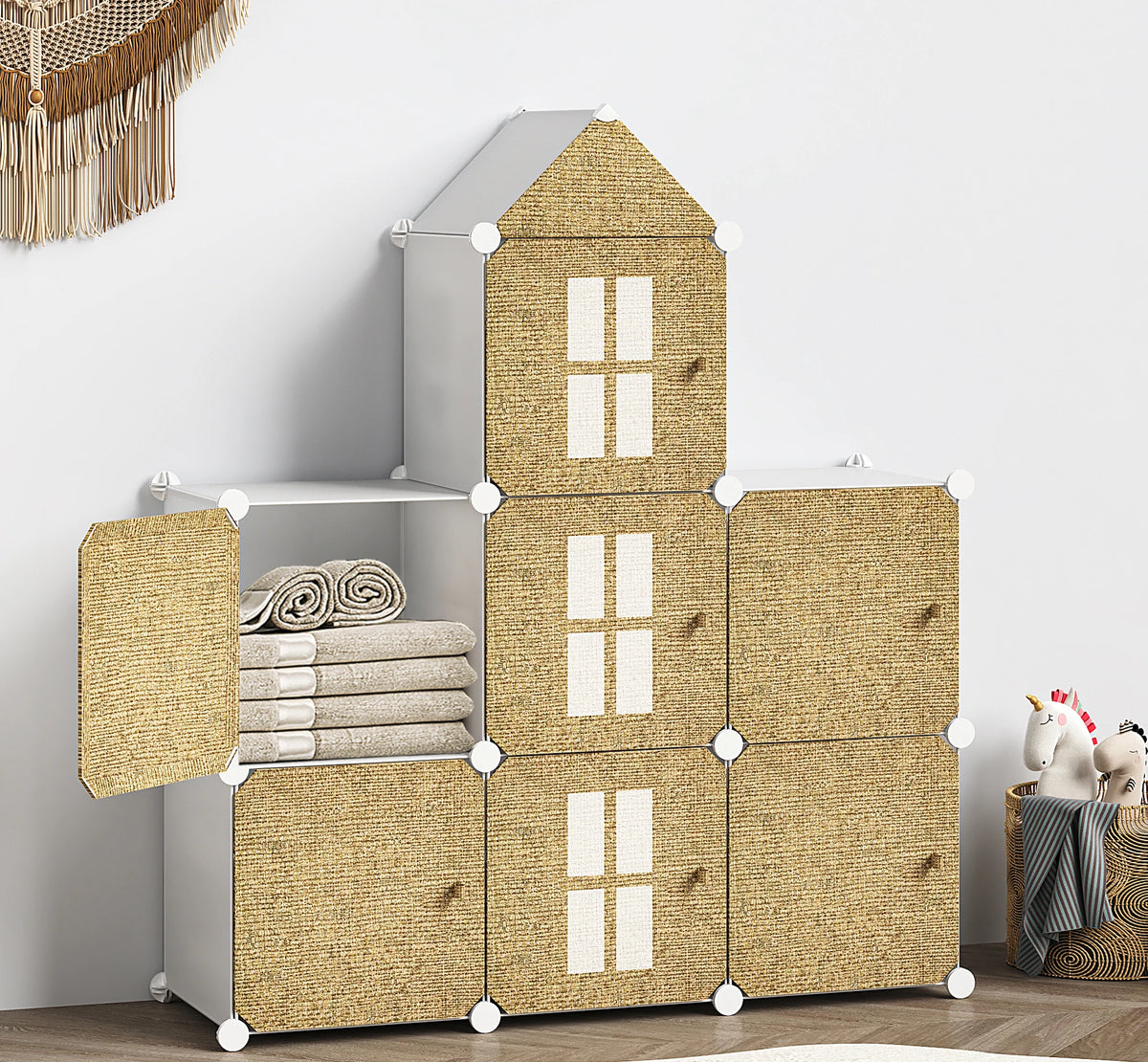 Premium 6-Door 6-Shelf Modular Plastic Wardrobe Cabinet – Brown