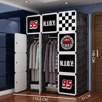 Premium 12-Door Number-Print Kids Plastic Wardrobe – Black