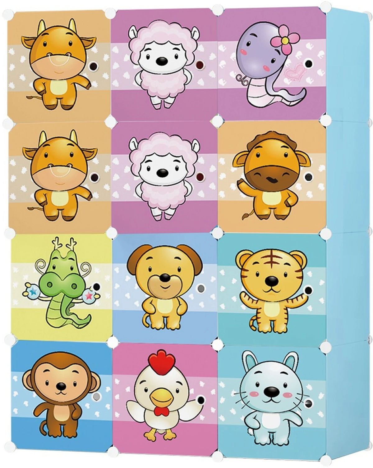 Premium 12-Door Zodiac-Print Kids Plastic Wardrobe – Blue