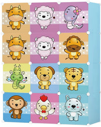 Premium 12-Door Zodiac-Print Kids Plastic Wardrobe – Blue