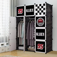 Premium 12-Door Number-Print Kids Plastic Wardrobe – Black