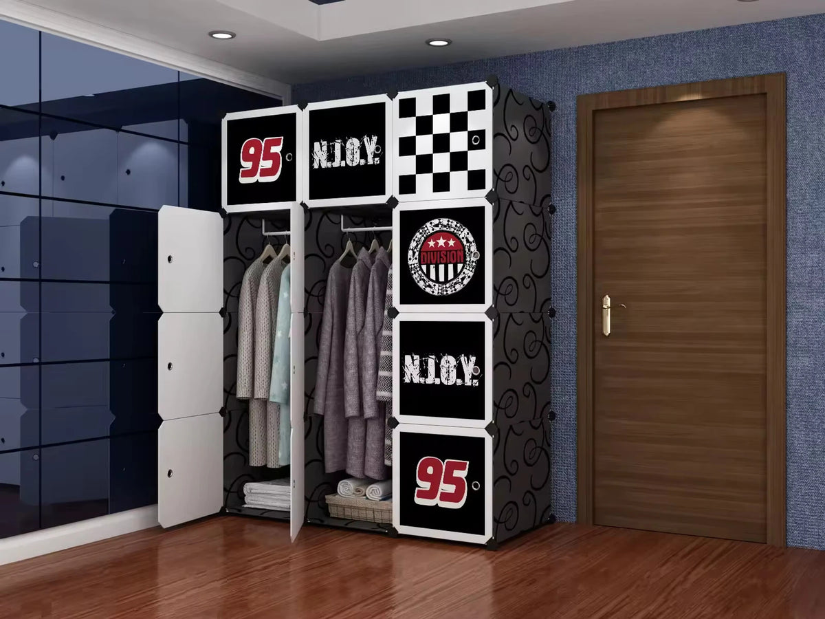 Premium 12-Door Number-Print Kids Plastic Wardrobe – Black