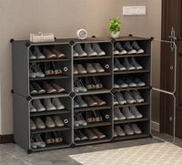 Premium 6-Door 18-Shelf Horizontal Plastic Shoe Storage Cabinet | Dustproof Modular Shoe Rack | Grey