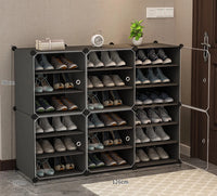 Premium 6-Door 18-Shelf Horizontal Plastic Shoe Storage Cabinet | Dustproof Modular Shoe Rack | Grey