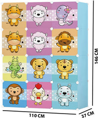 Premium 12-Door Zodiac-Print Kids Plastic Wardrobe – Blue