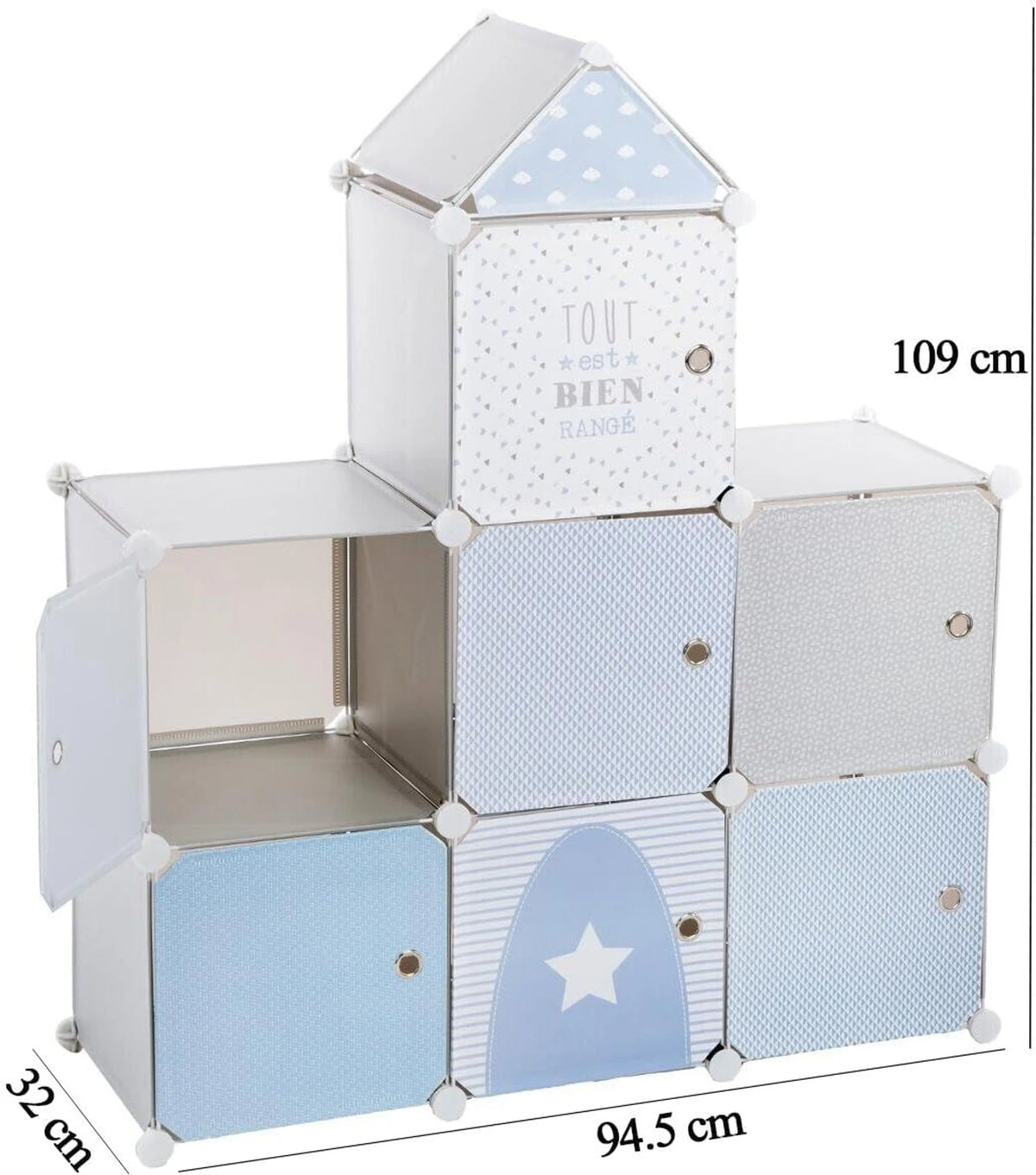 Premium 7-Door 7-Shelf Collapsible Plastic Wardrobe – Light Blue