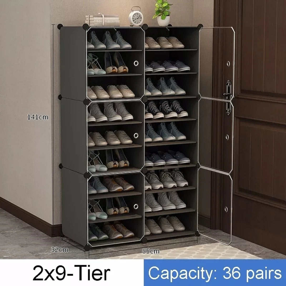 Premium Slim 6-Door 18-Layer Plastic Shoe Storage Cabinet | Dustproof Modular Shoe Rack | Grey